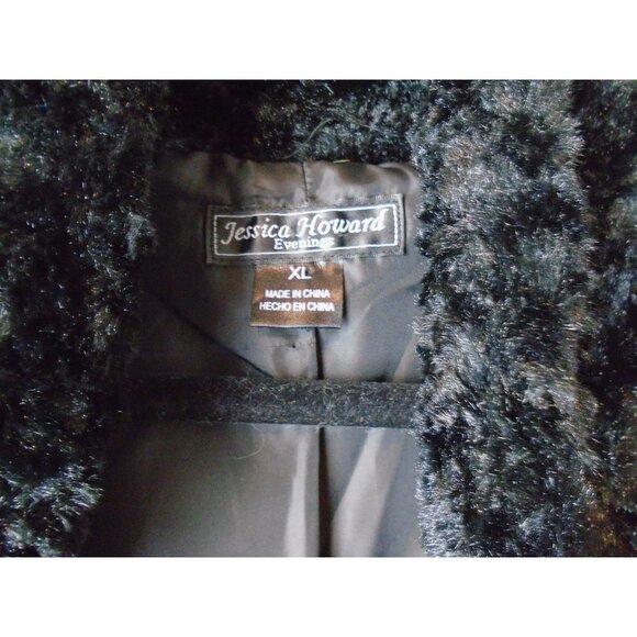 Jessica Howard Evenings Sz XL Black Faux Fur Shrug Wrap Crop Jacket Black w Slee - Picture 2 of 4
